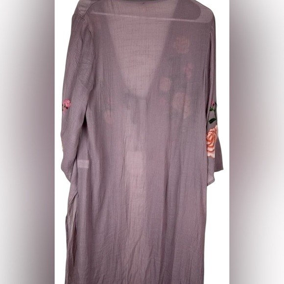 EN CREME Floral Embroidered Maxi Kimono/Duster w/Side Slits In Lavender L✨EUC✨ - Picture 7 of 10